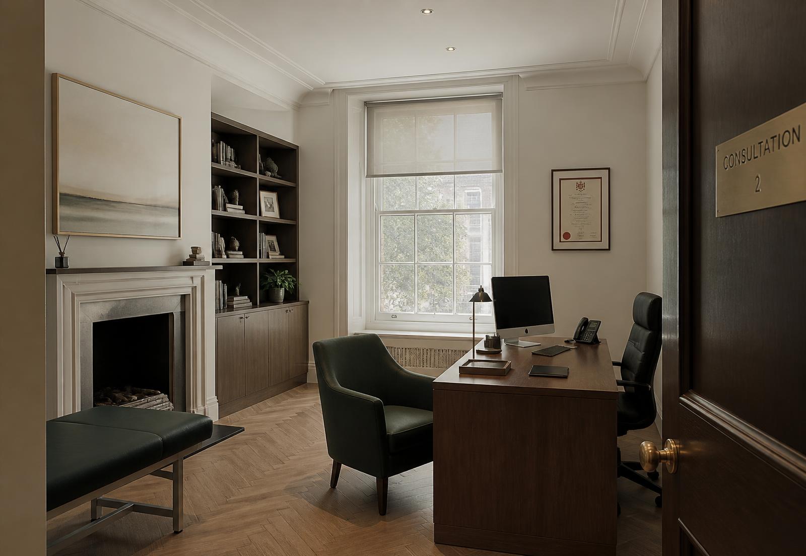 A calm clinical consultation room